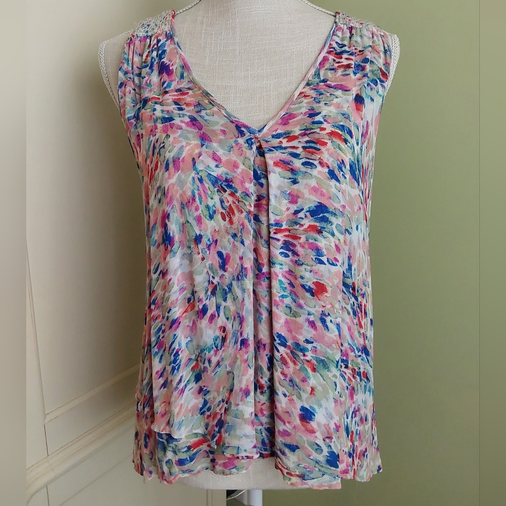 Pink and Blue Relaxed Sleeveless Blouse